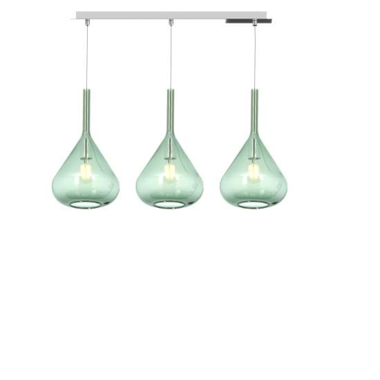 Sospensione Contemp Rett Kona Metallo Cromo Vetro Verde 3 Luci E27 1177CR_S3R-VE