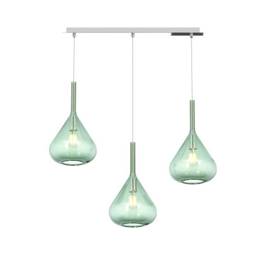 Sospensione Contemp Rett Kona Metallo Cromo Vetro Verde 3 Luci E27 1177CR_S3R-VE