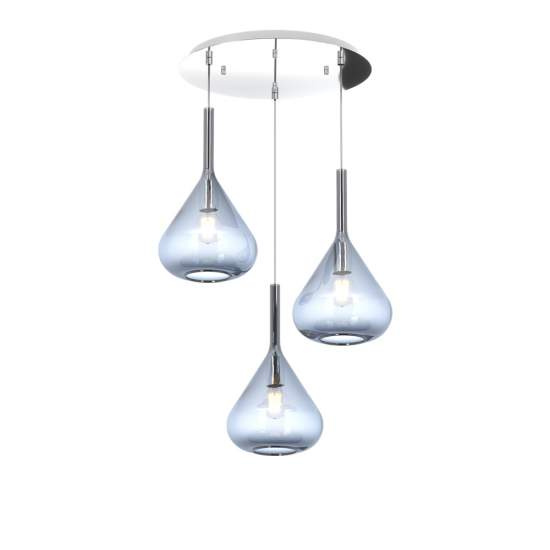 Sospensione Contemp Tonda Kona Metallo Cromo Vetro Blu 3 Luci E27 1177CR_S3T-BL