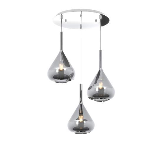 Sospensione Contemp Tonda Kona Metallo Cromo Vetro Fumè 3 Luci E27 1177CR_S3T-FU