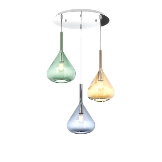 Sospensione Contemp Tonda Kona Metallo Cromo Vetro Multicolor 3 Luci E27 1177CR_S3T-MC