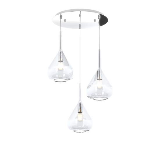 Sospensione Contemporanea Tonda Kona Metallo Cromo Vetro Trasparente 3 Luci E27 1177CR_S3T-TR