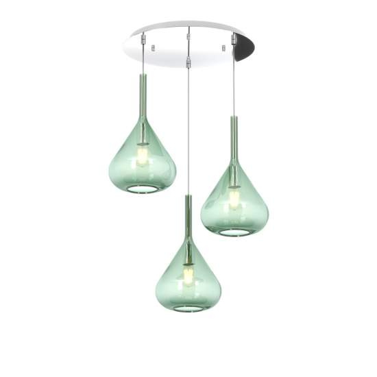 Sospensione Contemp Tonda Kona Metallo Cromo Vetro Verde 3 Luci E27 1177CR_S3T-VE