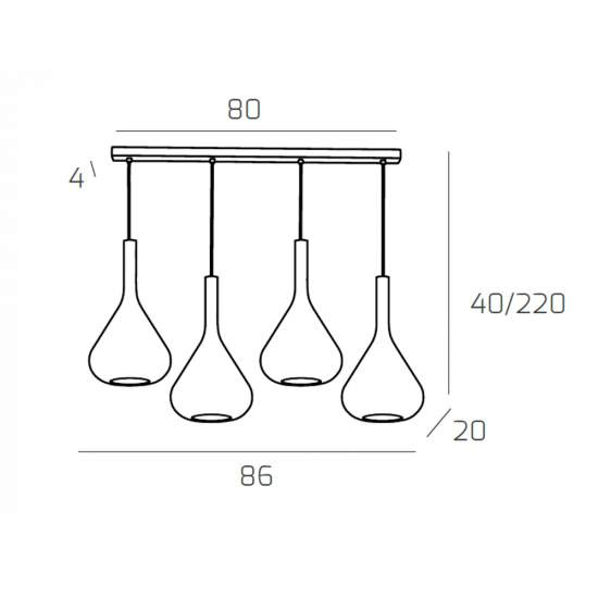 Sospensione Contemp Rett Kona Metallo Cromo Vetro Fumè 4 Luci E27 1177CR_S4R-FU