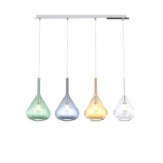 Sospensione Contemporanea Kona Metallo Cromo Vetro Multicolor 4 Luci E27 1177CR_S4R-MC