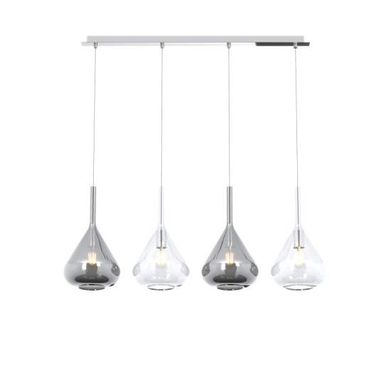Sospensione Contemp Rett Kona Metallo Cromo Vetro Trasparente Fumè 4 Luci E27 1177CR_S4R-TF