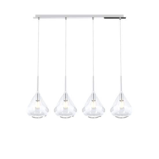 Sospensione Contemp Rett Kona Metallo Cromo Vetro Trasparente 4 Luci E27 1177CR_S4R-TR