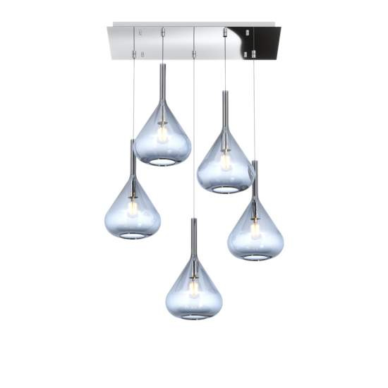 Sospensione Contemporanea Kona Metallo Cromo Vetro Blu 5 Luci E27 1177CR_S5R-BL