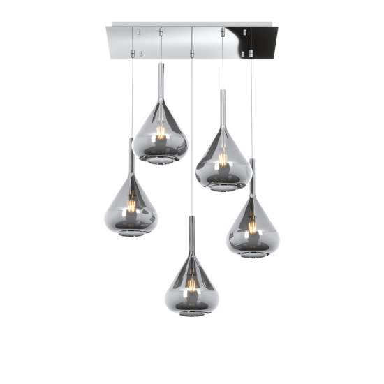 Sospensione Contemporanea Kona Metallo Cromo Vetro Fumè 5 Luci E27 1177CR_S5R-FU