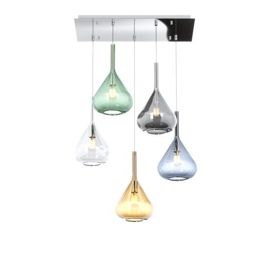 Sospensione Contemporanea Kona Metallo Cromo Vetro Multicolor 5 Luci E27 1177CR_S5R-MC