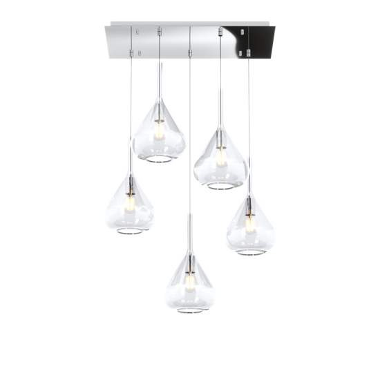Sospensione Contemporanea Kona Metallo Cromo Vetro Trasparente 5 Luci E27 1177CR_S5R-TR