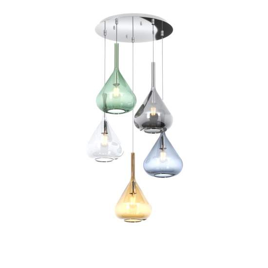 Sospensione Contemp Tonda Kona Metallo Croom Vetro Multicolor 5 Luci E27 1177CR_S5T-MC