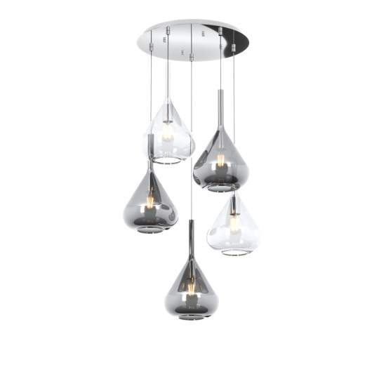 Sospensione Contemp Tonda Kona Metallo Cromo Vetro Trasparente Fumè 5 Luci E27 1177CR_S5T-TF