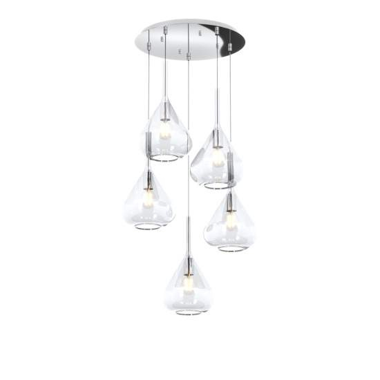 Sospensione Contemp Tonda Kona Metallo Cromo Vetro Trasparente 5 Luci E27 1177CR_S5T-TR
