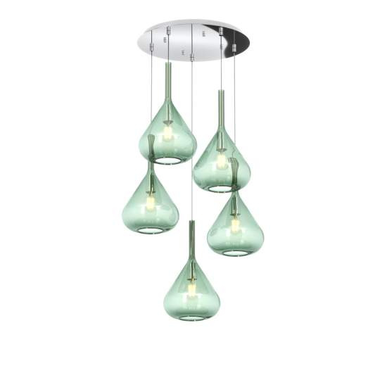 Sospensione Contemp Tonda Kona Metallo Cromo Vetro Verde 5 Luci E27 1177CR_S5T-VE