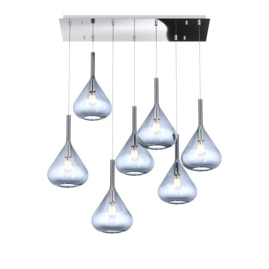 Sospensione Contemporanea Kona Metallo Cromo Vetro Blu 7 Luci E27 1177CR_S7R-BL