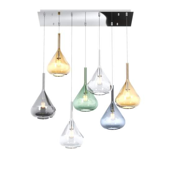 Sospensione Contemporanea Kona Metallo Cromo Vetro Multicolor 7 Luci E27 1177CR_S7R-MC