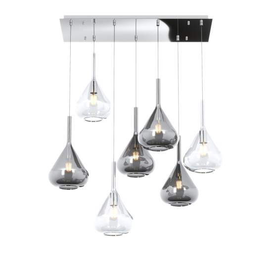 Sospensione Contemporanea Kona Metallo Cromo Vetro Trasparente Fumè 7 Luci E27 1177CR_S7R-TF