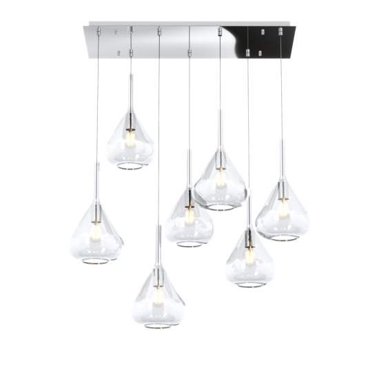 Sospensione Contemporanea Kona Metallo Cromo Vetro Trasparente 7 Luci E27 1177CR_S7R-TR