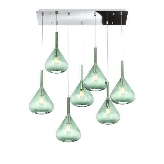 Sospensione Contemporanea Kona Metallo Cromo Vetro Verde 7 Luci E27 1177CR_S7R-VE
