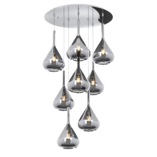 Sospensione Contemp Tonda Kona Metallo Cromo Vetro Fumè 8 Luci E27 1177CR_S8T-FU