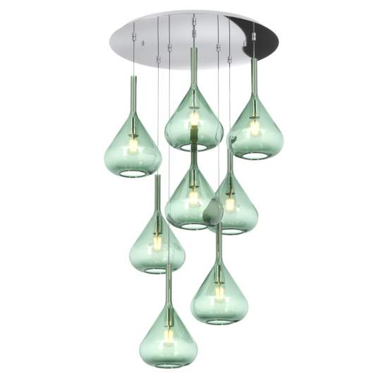 Sospensione Contemp Tonda Kona Metallo Cromo Vetro Verde 8 Luci E27 1177CR_S8T-VE