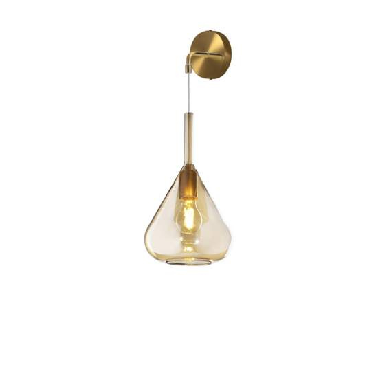 Applique Contemporanea Kona Metallo Ottone Satinato Vetro Ambra 1 Luce E27 1177OS_A-AM