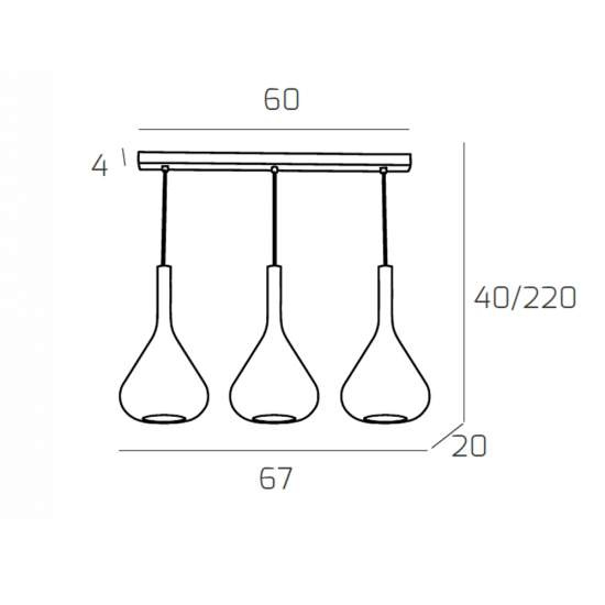 Sospensione Contemp Rett Kona Metallo Ottone Satinato Vetro Ambra 3 Luci E27 1177OS_S3R-AM