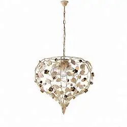 Lampadario Shabby Chic Bella Metallo Avorio Oro 5 Luci E27