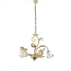 Lampadario Arte Povera Cesto Metallo Avorio E Oro 3 Luci E14