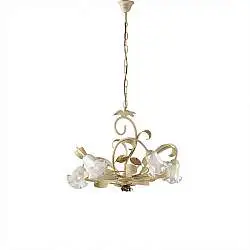 Lampadario Arte Povera Cesto Metallo Avorio E Oro 5 Luci E14