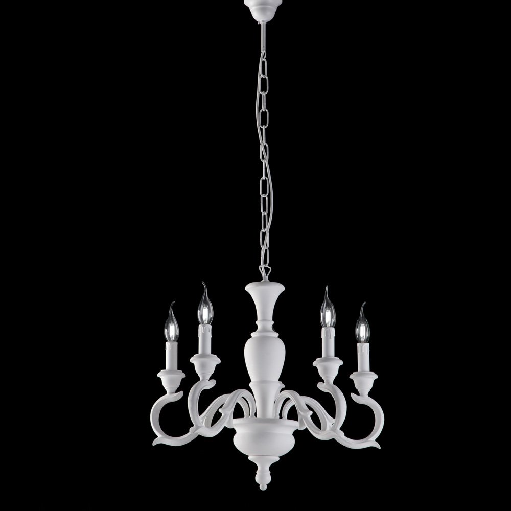 Lampadario Shabby Chic Fiorenza Legno Bianco 5 Luci E14 BL172-5-BCO