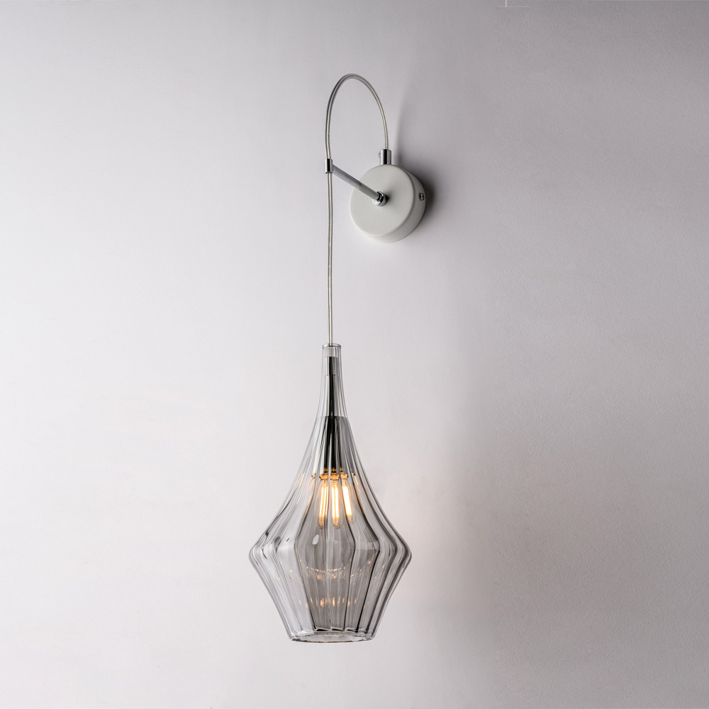 Image of Applique Moderna Zeus Metallo Bianco Vetro Grigio Fumè 1 Luce E14