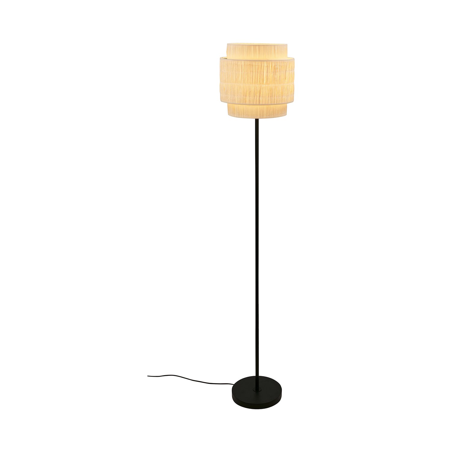 Piantana Vintage Papper Rafia Naturale Metallo Nero 1 Luce E27