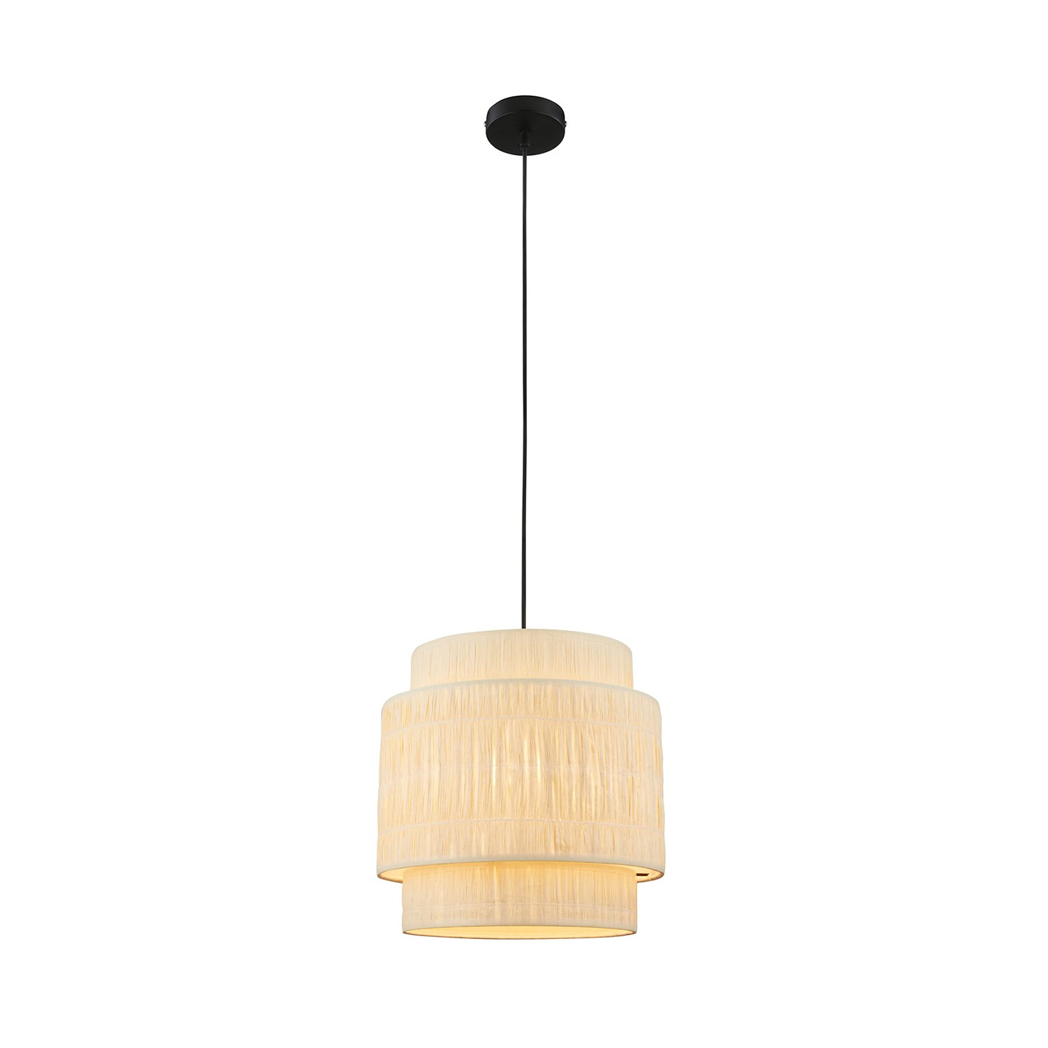 Lampadario Vintage Papper Rafia Naturale Metallo Nero 1 Luce E27