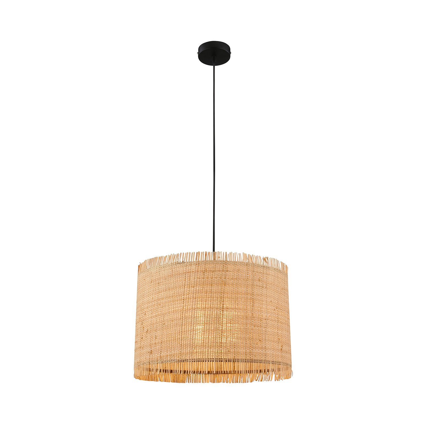 Lampadario Vintage Borra Paglia Naturale E Metallo Nero Luce E27