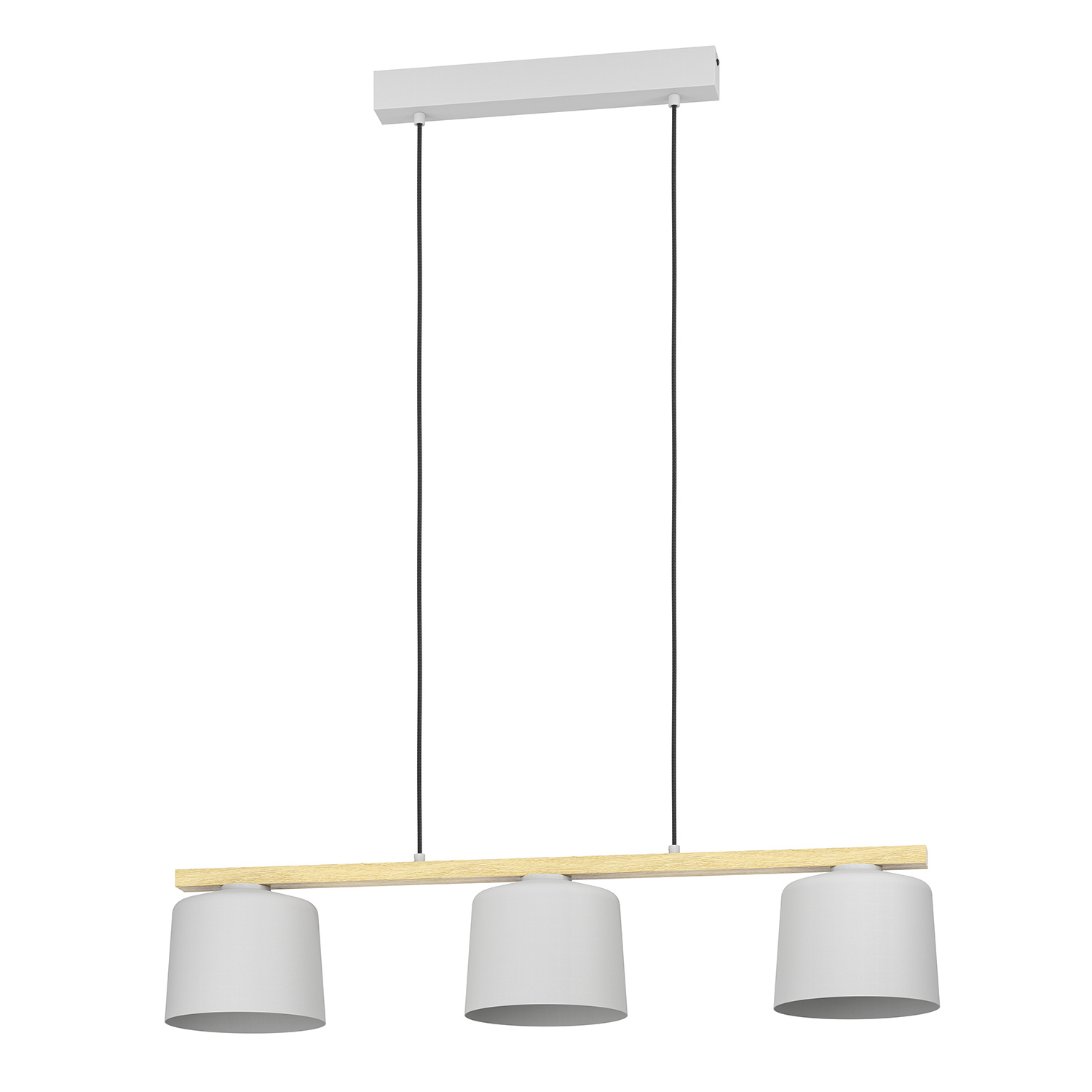 Lampadario A Sospensione Minimal Mariel Acciaio Grigio Legno 3 Luci E27 900362