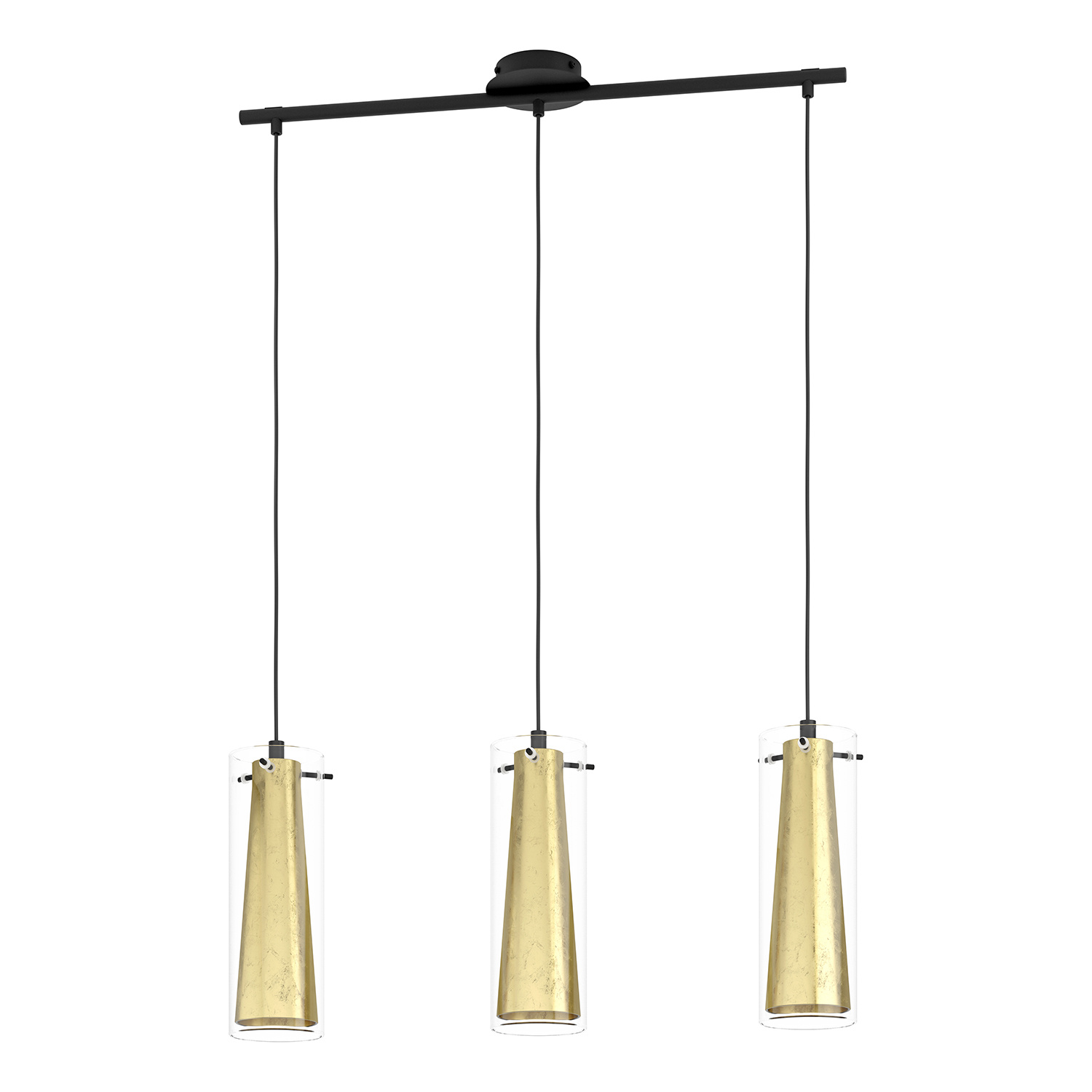 Lampadario A Sospensione Contemporaneo Pinto Gold Acciaio Nero Vetro 3 Luci E27 97652