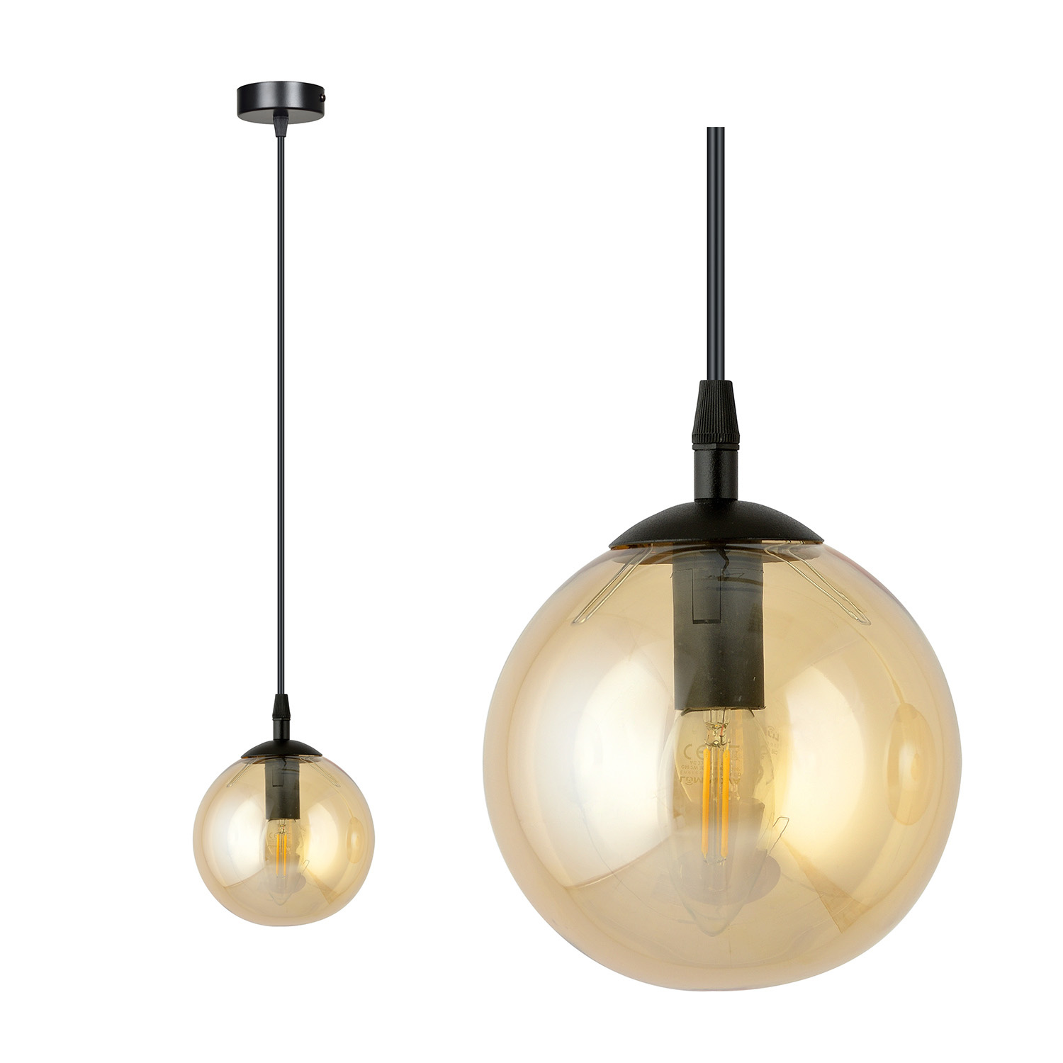 Sospensione Moderna 1 Luce Kali In Acciaio Nero E Sfera In Vetro Ambra LA00139-EB-1-NR-AM