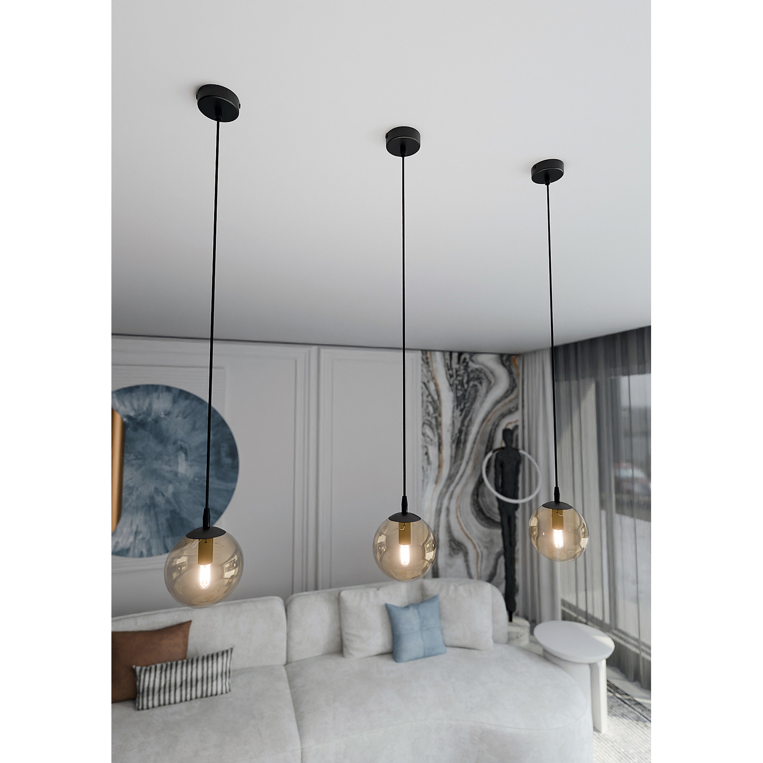 Sospensione Moderna 1 Luce Kali In Acciaio Nero E Sfera In Vetro Ambra LA00139-EB-1-NR-AM