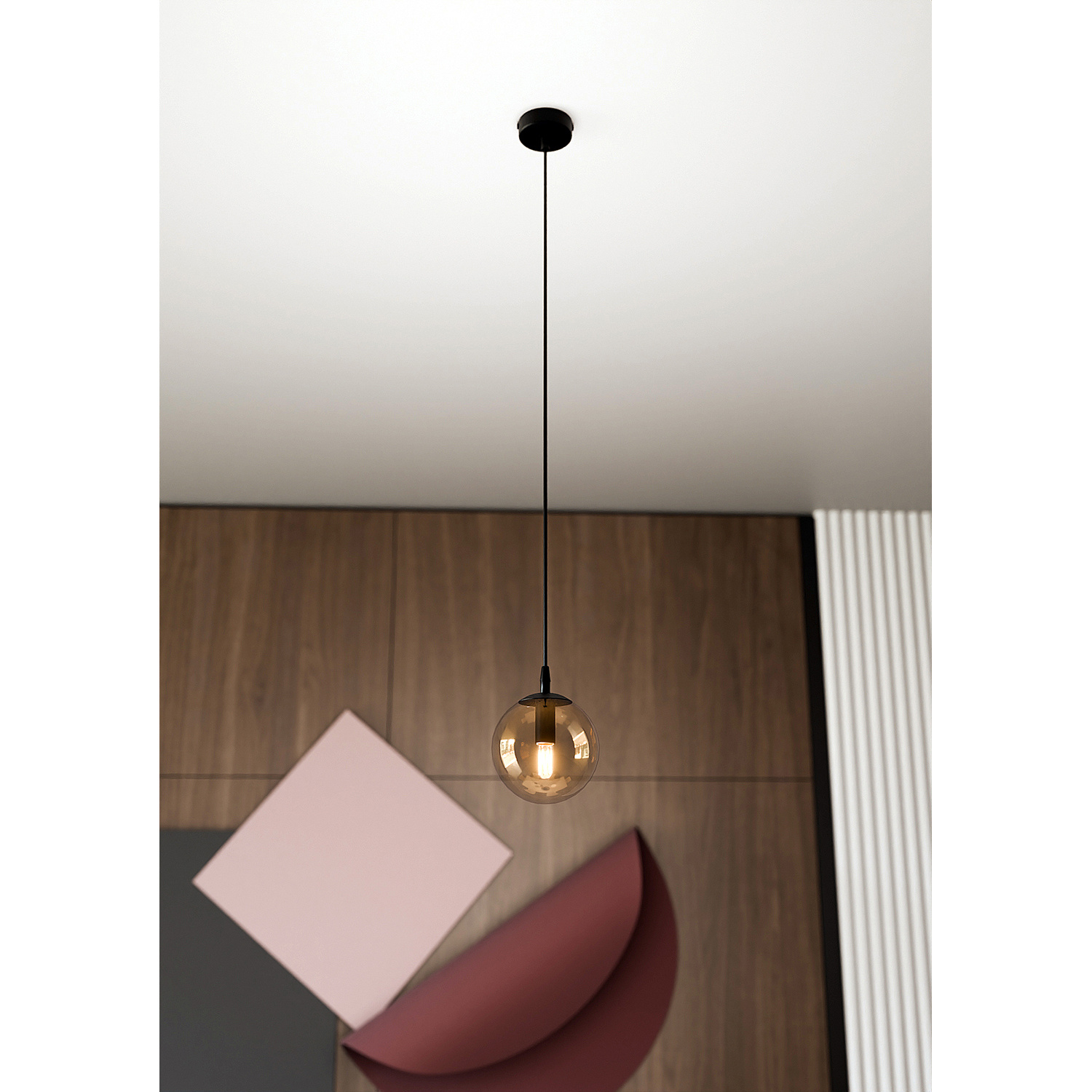 Sospensione Moderna 1 Luce Kali In Acciaio Nero E Sfera In Vetro Ambra LA00139-EB-1-NR-AM