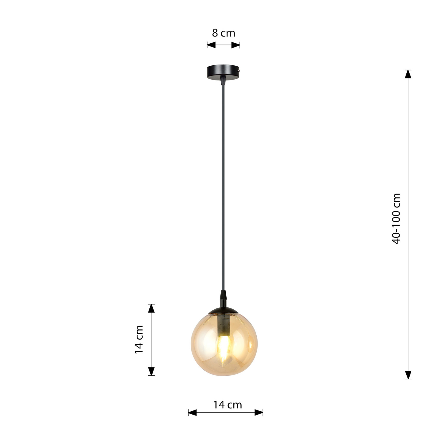 Sospensione Moderna 1 Luce Kali In Acciaio Nero E Sfera In Vetro Ambra LA00139-EB-1-NR-AM