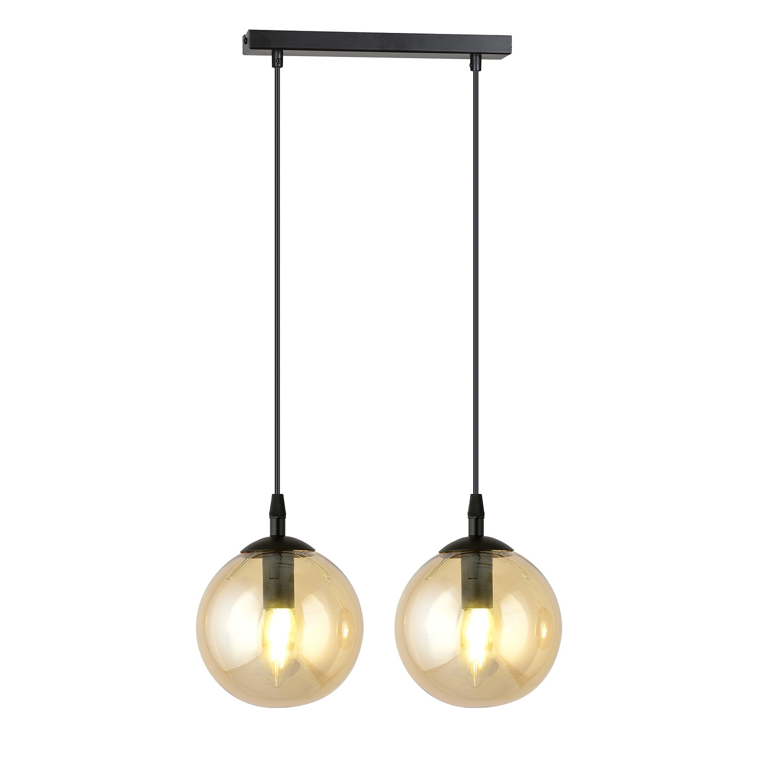Sospensione Moderna 2 Luci Kali In Acciaio Nero E Sfere In Vetro Ambra LA00139-EB-2-NR-AM