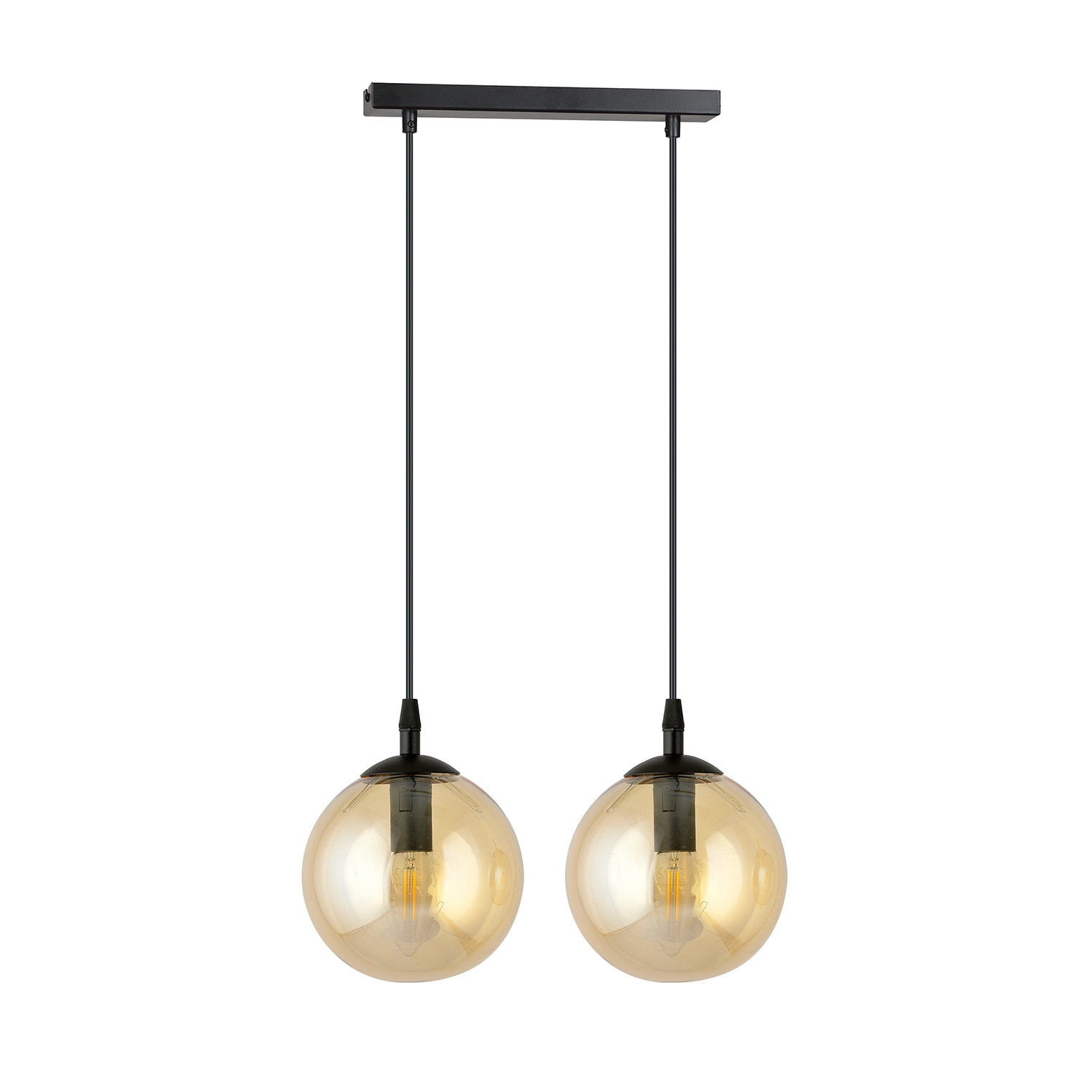 Sospensione Moderna 2 Luci Kali In Acciaio Nero E Sfere In Vetro Ambra LA00139-EB-2-NR-AM