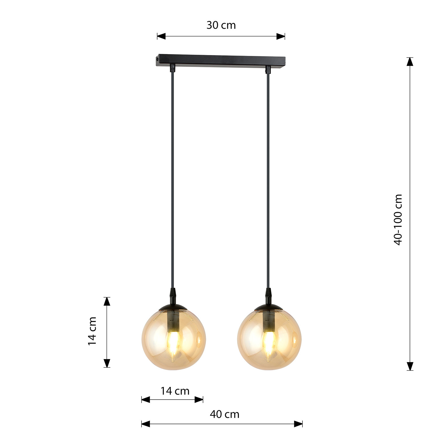 Sospensione Moderna 2 Luci Kali In Acciaio Nero E Sfere In Vetro Ambra LA00139-EB-2-NR-AM