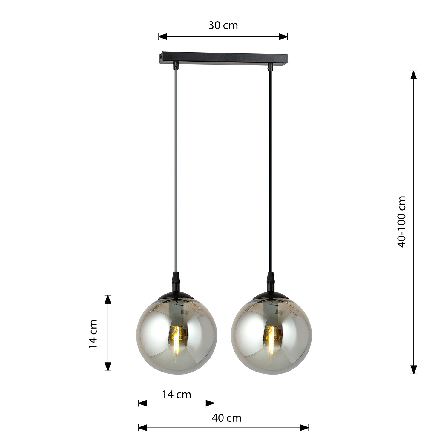 Sospensione Moderna 2 Luci Kali In Acciaio Nero E Sfere In Vetro Fumè LA00139-EB-2-NR-GR