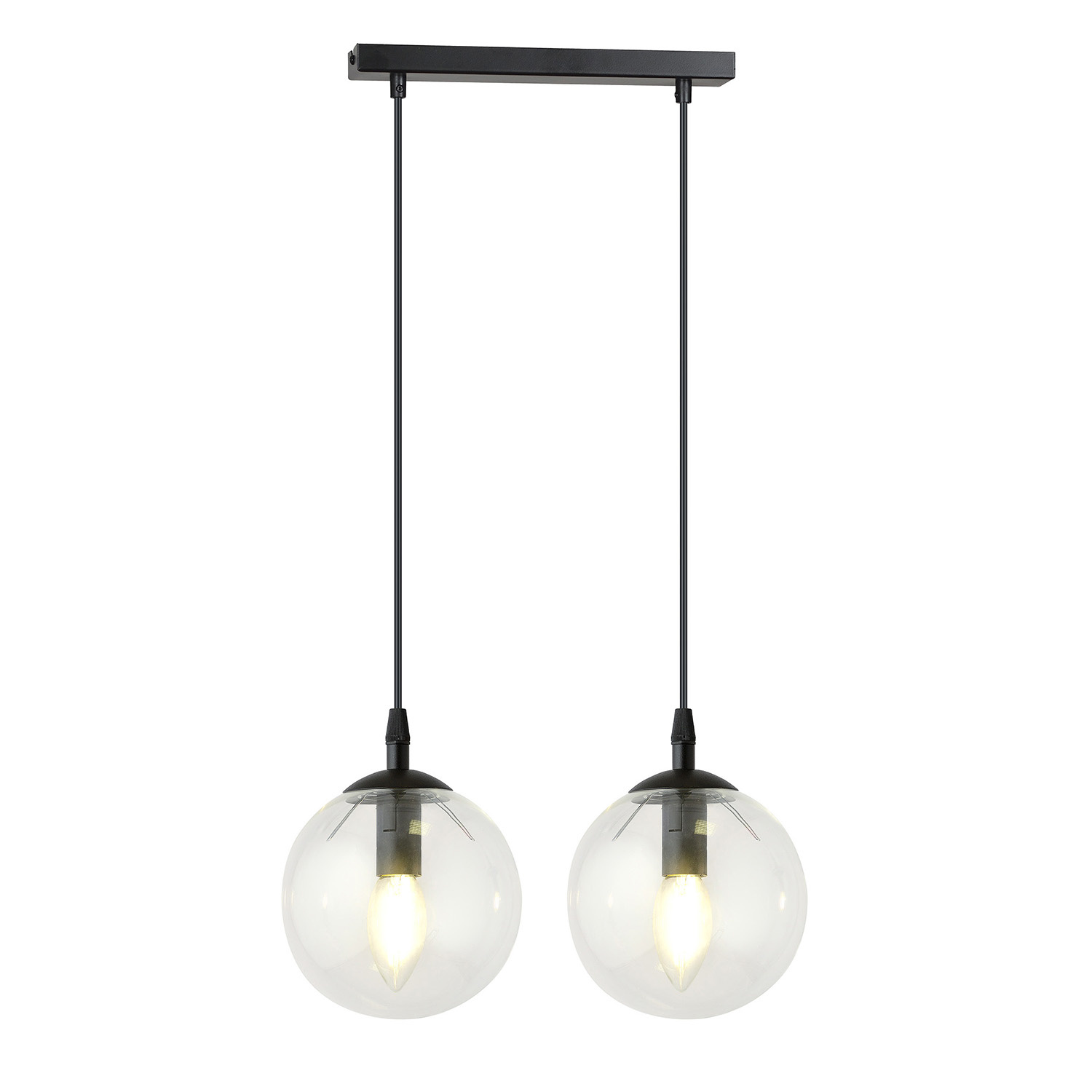 Sospensione Moderna 2 Luci Kali In Acciaio Nero E Sfere In Vetro Trasparente LA00139-EB-2-NR-TR
