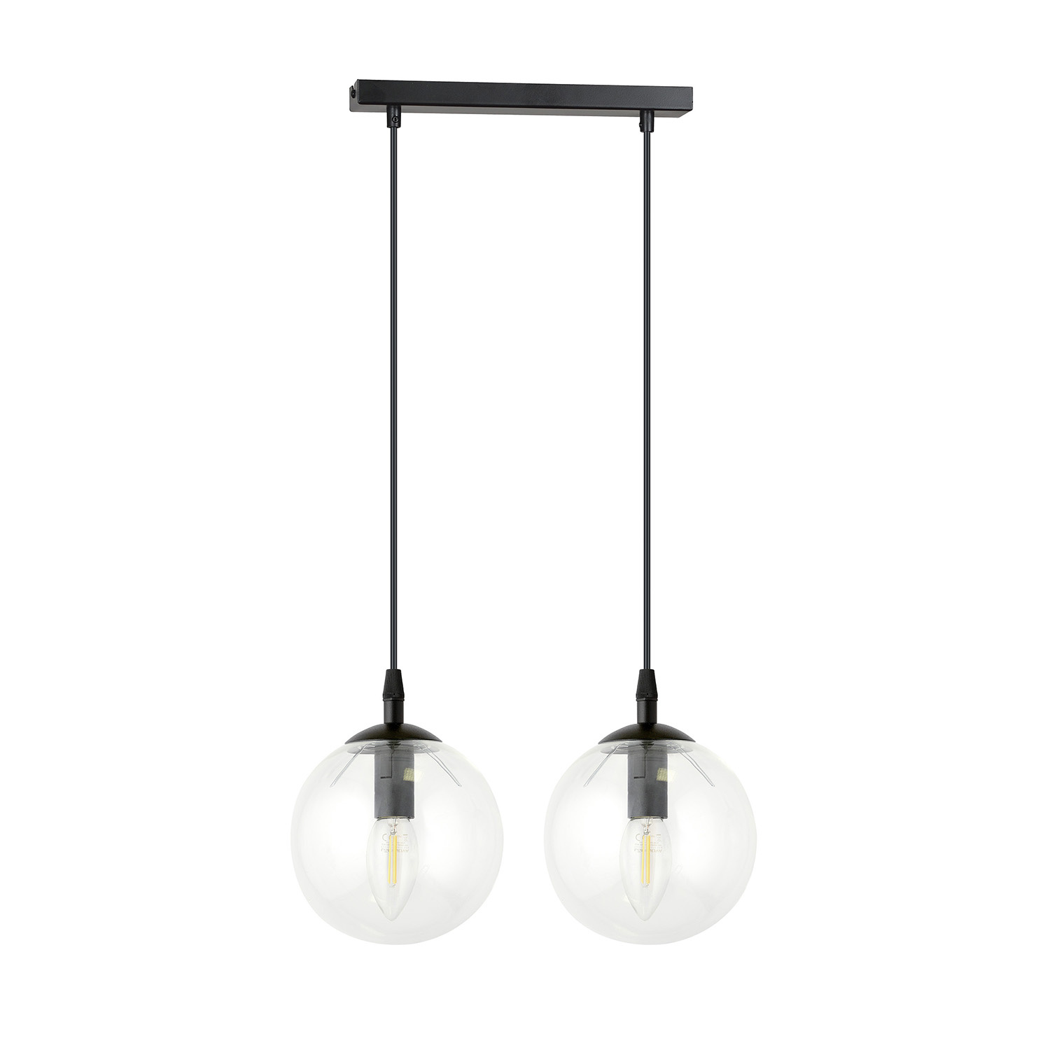 Sospensione Moderna 2 Luci Kali In Acciaio Nero E Sfere In Vetro Trasparente LA00139-EB-2-NR-TR