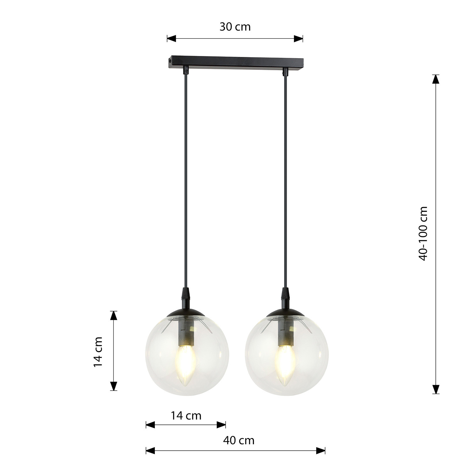 Sospensione Moderna 2 Luci Kali In Acciaio Nero E Sfere In Vetro Trasparente LA00139-EB-2-NR-TR