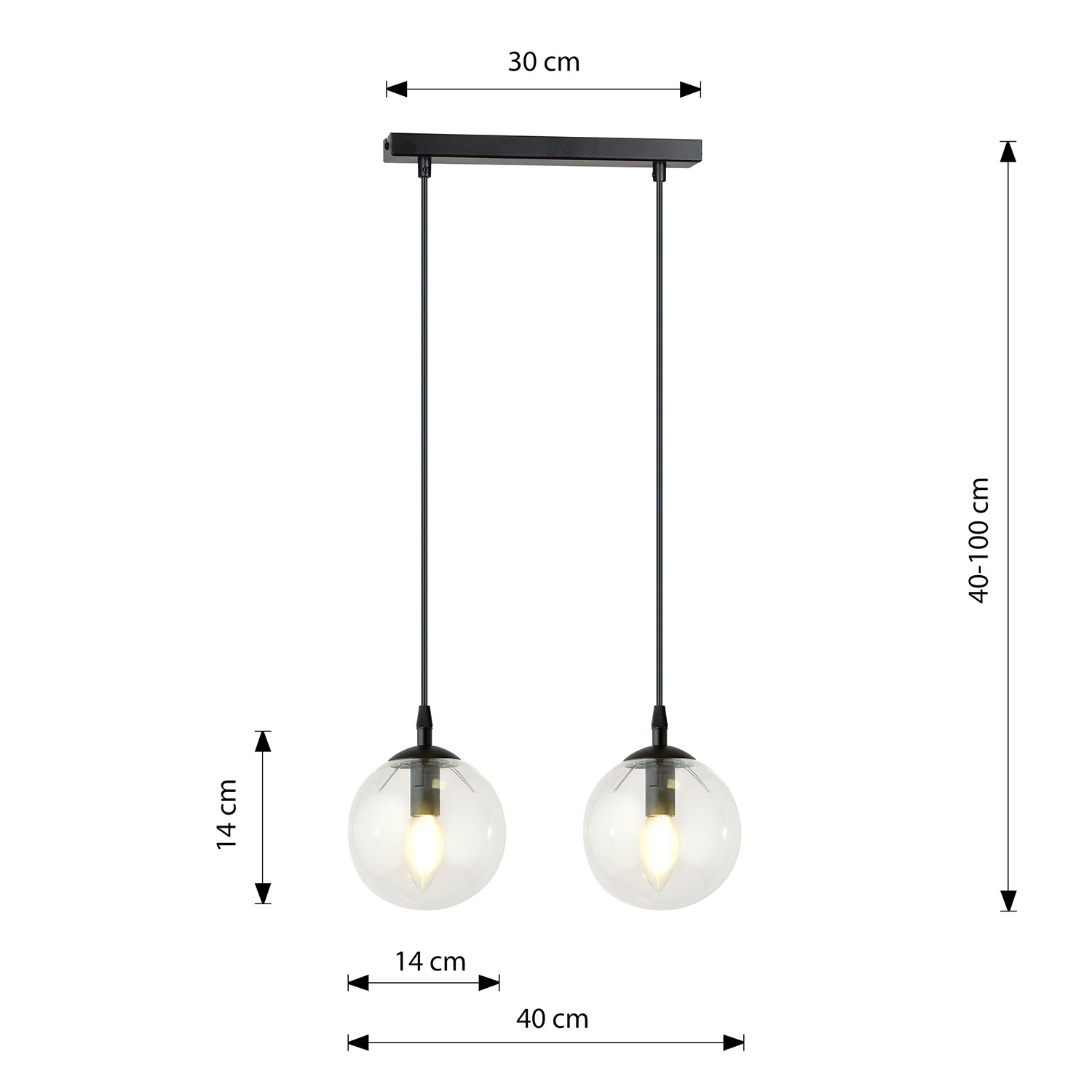 Sospensione Moderna 2 Luci Kali In Acciaio Nero E Sfere In Vetro Trasparente LA00139-EB-2-NR-TR